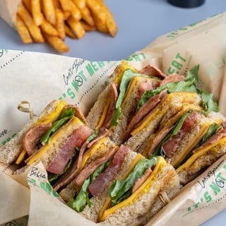 TRIPLE DECKER VEGAN TURKEY AND BACON CLUB SANDWICH!